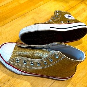 Kids size 3 Converse gold glitter high top sneakers